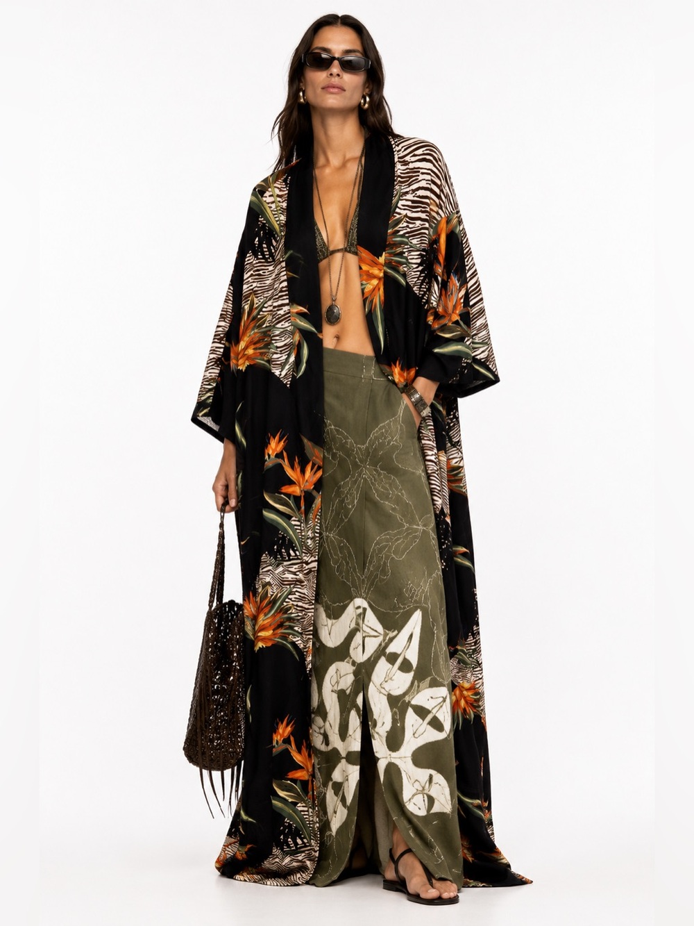 BASALTO Mexico City Boutique Tropical Zebra Kimono Duster Robe - One Size